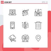 Pictogram Set of 9 Simple Outlines of keys architecture house iphone mobile Editable Vector Design Elements