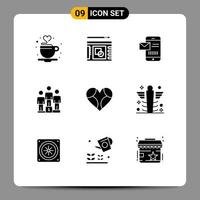 User Interface Pack of 9 Basic Solid Glyphs of heart podium mobile pedestal receiving sms Editable Vector Design Elements