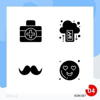 Modern Pack of 4 Icons Solid Glyph Symbols isolated on White Backgound for Website designing vector