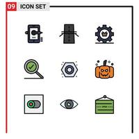Pack of 9 Modern Filledline Flat Colors Signs and Symbols for Web Print Media such as found setting grid gear e Editable Vector Design Elements