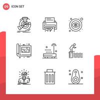 Pack of 9 Universal Outline Icons for Print Media on White Background vector