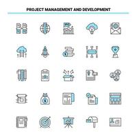25 Project Management and Development Black and Blue icon Set Creative Icon Design and logo template vector