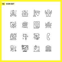 Pictogram Set of 16 Simple Outlines of tag eco label airflow eco hands Editable Vector Design Elements