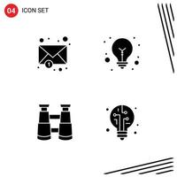 Universal Icon Symbols Group of 4 Modern Solid Glyphs of envelope digital idea binoculars bulb Editable Vector Design Elements