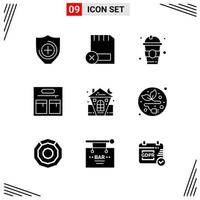 9 Icons Solid Style Grid Based Creative Glyph Symbols for Website Design Simple Solid Icon Signs Isolated on White Background 9 Icon Set vector