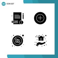 Vector Pack of 4 Glyph Symbols Solid Style Icon Set on White Background for Web and Mobile