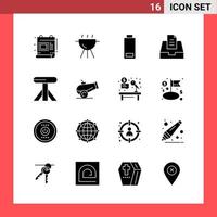 16 Icon Pack Solid Style Glyph Symbols on White Background Simple Signs for general designing vector