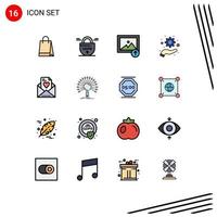 Set of 16 Modern UI Icons Symbols Signs for data love image email optimization Editable Creative Vector Design Elements