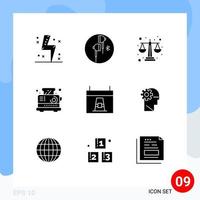 Mobile Interface Solid Glyph Set of 9 Pictograms of toaster electrical bluetooth breakfast equality Editable Vector Design Elements