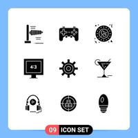 Group of 9 Solid Glyphs Signs and Symbols for user interface love gear display Editable Vector Design Elements