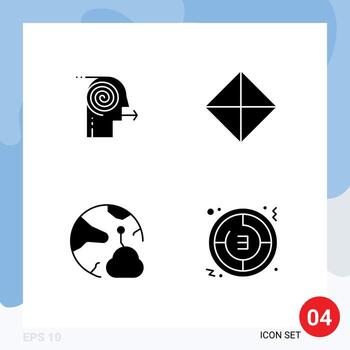 Set of 4 Modern UI Icons Symbols Signs for focusing solutions cloud focus sign network Editable Vector Design Elements