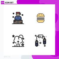 Modern Set of 4 Filledline Flat Colors Pictograph of bandit upload thief fast fitness Editable Vector Design Elements