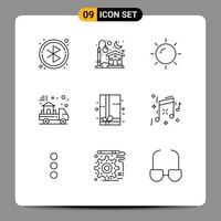 9 User Interface Outline Pack of modern Signs and Symbols of birthday present shinning gift pack home Editable Vector Design Elements