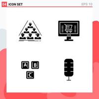 Collection of 4 Vector Icons in solid style Modern Glyph Symbols for Web and Mobile Solid Icon Sign Isolated on White Background 4 Icons