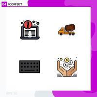 4 Universal Filledline Flat Colors Set for Web and Mobile Applications antivirus keyboard truck vehicle dollar Editable Vector Design Elements