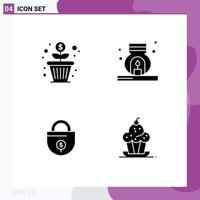 Modern Set of 4 Solid Glyphs Pictograph of flower investment money growth scent lock Editable Vector Design Elements