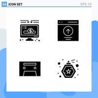 Modern 4 solid style icons Glyph Symbols for general use Creative Solid Icon Sign Isolated on White Background 4 Icons Pack vector