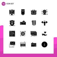 16 User Interface Solid Glyph Pack of modern Signs and Symbols of data location three map shopping Editable Vector Design Elements