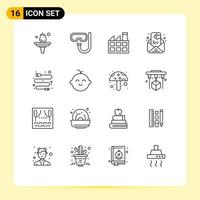 Pack of 16 Modern Outlines Signs and Symbols for Web Print Media such as baby data construction cable message Editable Vector Design Elements