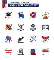 16 Creative USA Icons Modern Independence Signs and 4th July Symbols of hokey sports military rugby trophy Editable USA Day Vector Design Elements