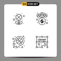 Group of 4 Modern Filledline Flat Colors Set for clover nba business ball content Editable Vector Design Elements