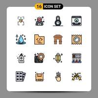 Universal Icon Symbols Group of 16 Modern Flat Color Filled Lines of liquid drop protection help communication Editable Creative Vector Design Elements
