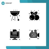 Vector Pack of 4 Glyph Symbols Solid Style Icon Set on White Background for Web and Mobile