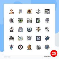 conjunto de pictogramas de 25 colores planos de línea rellena simple de desarrollar elementos de diseño vectorial editables de temperatura de la aplicación de atención del navegador vector