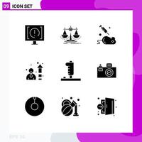 Universal Icon Symbols Group of 9 Modern Solid Glyphs of controller performance law efficiency mouse Editable Vector Design Elements