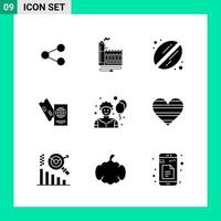 Pack of 9 Solid Style Icon Set Glyph Symbols for print Creative Signs Isolated on White Background 9 Icon Set vector