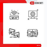 Creative Set of 4 Universal Outline Icons isolated on White Background vector