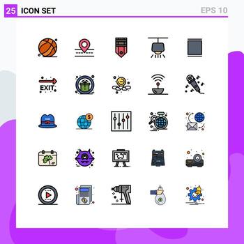 paquete de interfaz de usuario de 25 colores planos básicos de línea rellena de elementos de diseño vectorial editables de etiqueta de lámpara de insignia de luz de instagram vector