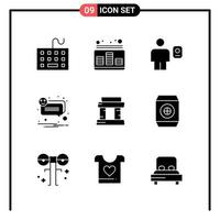 conjunto de 9 iconos de estilo sólido para web y símbolos de glifos móviles para imprimir signos de iconos sólidos aislados en fondo blanco vector