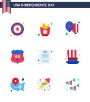 9 Flat Signs for USA Independence Day democratic declaration celebrate security shield Editable USA Day Vector Design Elements