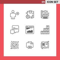 Modern Set of 9 Outlines and symbols such as chart chart settings messages chat Editable Vector Design Elements