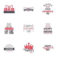 Happy fathers day set 9 Black and Pink Vector typography Vintage lettering for fathers day greeting cards banners tshirt design You are the best dad Editable Vector Design Elements