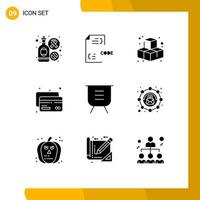 Universal Icon Symbols Group of 9 Modern Solid Glyphs of minus board document money card Editable Vector Design Elements