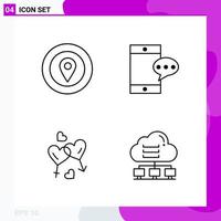 Line Icon set Pack of 4 Outline Icons isolated on White Background for Web Print and Mobile vector