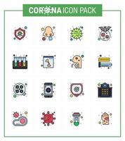 16 líneas llenas de color plano coronavirus covid19 paquete de iconos como enfermedad corona gripe virus portador coronavirus viral 2019nov enfermedad vector elementos de diseño