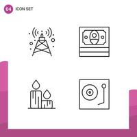 Pictogram Set of 4 Simple Filledline Flat Colors of antenna nature cash candle dj Editable Vector Design Elements