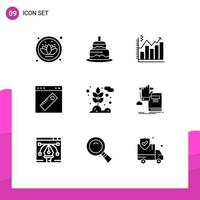 9 Universal Solid Glyph Signs Symbols of agriculture web analytics tool interface Editable Vector Design Elements