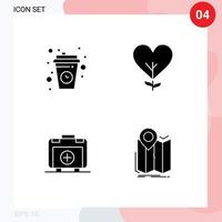 Set of 4 Vector Solid Glyphs on Grid for break plant cup love bag Editable Vector Design Elements