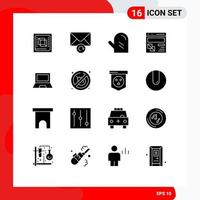 Pack of 16 Modern Solid Glyphs Signs and Symbols for Web Print Media such as computers page drink development browser Editable Vector Design Elements