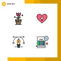 4 iconos creativos signos y símbolos modernos de decoración lápiz tulipán educación romántica elementos de diseño vectorial editables vector