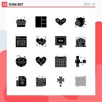 Collection of 16 Vector Icons in solid style Modern Glyph Symbols for Web and Mobile Solid Icon Sign Isolated on White Background 16 Icons