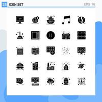 Set of 25 Modern UI Icons Symbols Signs for note key globe headquarter city Editable Vector Design Elements