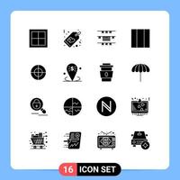 Mobile Interface Solid Glyph Set of 16 Pictograms of banking gun tag goal grid Editable Vector Design Elements