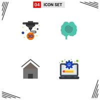 Editable Vector Line Pack of 4 Simple Flat Icons of printing cottage villa printing hypnosis house Editable Vector Design Elements