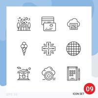 Stock Vector Icon Pack of 9 Line Signs and Symbols for food location connection map ice cream Editable Vector Design Elements