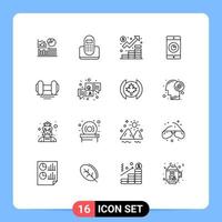 16 User Interface Outline Pack of modern Signs and Symbols of time mobile phone application management Editable Vector Design Elements